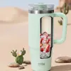 TYESO/2026 Nueva Taza Cerámica de Acero Inoxidable con Popote Plegable para Beber Directamente, Taza de Hielo Portátil de Doble Capa de Doble Uso
