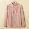 Camisa retro de disparo real para personas de mediana edad y mayores, camisa con cuello bordado de industria pesada para mujer, top cárdigan 2025 primavera y otoño para mujer