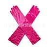 Guantes de Satén Arrugados 38cm Negro Rosa Satén Nupcial Vestido de Boda Cubriendo Dedos Longitud Media Etiqueta Mujeres