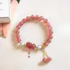 Passe a Vida Inteira com Este Bracelete Pixiu de Cristal Morango Natural, Bracelete de Pedra da Lua Cinza para Mulheres, Joia de Cristal com Design Original