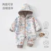 Ropa exterior con capucha acolchada de algodón para bebé, mameluco de forro polar compuesto para bebés, traje de gateo de otoño e invierno, mameluco cortavientos para niños