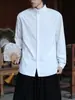 Nueva camisa de estilo chino con cuello mao de un solo botón para hombre, color liso, versátil, corte holgado, manga larga, adecuada para primavera y otoño, prenda exterior casual de talla grande