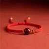 Pulseira de Contas da Sorte em Cinábrio para Benmingnian Feminino Corda Vermelha para Mão Masculina Pulseira Tecida à Mão com Contas Redondas de Areia Dourada Roxa para Casais