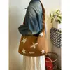 Bolsa de Ombro Plissada Bordada com Estrelas Estilo Retrô Coreano para Mulheres, Bolsa Tote Simples para o Dia a Dia, Bolsa Transversal Casual de Grande Capacidade