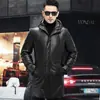 DK Nuevo abrigo de piel de oveja invierno engrosado con capucha abrigo de plumón de cuero abrigo de piel para hombre