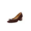 Zapatos de Cuero Pequeños Mary Jane Retro Franceses de Tacón Medio Punta Cuadrada Boca Baja Zapatos de Una Sola Pieza Tacón Grueso Tacones Altos para Mujer 2024