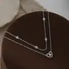 Cadena Clavicular Elegante para Mujer con Baño de Oro Real y Circonita Microincrustada, Collar de Corazón de Doble Capa con Diseño de Nicho, Cadena para el Cuello Estilo Europeo y Americano