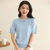 Estilo Nuevo Primavera y Verano Algodón Puro Tejido Casual Simple Base Estilo Coreano Camiseta Simple Cuello Redondo Manga Corta Top Ropa de Mujer
