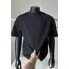 Camiseta de retazos deconstruidos con textura, cuello en V y manga corta para hombre, tendencia de verano, resistente, manga media, top de cuello medio alto