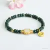 Pulsera de Jade Natural Grado A de Guan Yu con Cuentas Azules de Abaco y Vainas de Loto Joyería Venta al por Mayor en Vivo S5052703