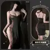 Lencería Sexy con Correas Estampadas, Corte Ajustado, Vestido Largo Atractivo, Encaje, Escote Pronunciado, Abertura, Cheongsam Puro Deseo Qqny