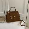 Bolsa Satchel de Camurça Retrô para o Dia a Dia de Mulheres 2025 Nova Tendência Moda Bolsa Kelly de Alto Padrão Grande Capacidade Bolsa Platina