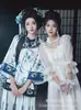 Traje Feminino Retro Dinastia Qing Han e Melhor Amiga da Srta. Liuyang Fotografia Roupa Azul e Branco Porcelana Viagem Fotografia