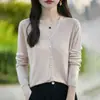 Cárdigan de punto V de lana soluble en agua para principios de primavera, otoño y verano, de manga larga, color liso, fino, holgado, chaqueta superior versátil para mujer