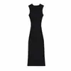 Elegante vestido de tirantes estilo francés color caqui para mujer, cuello redondo, ceñido a la cintura, ajustado, nuevo vestido largo bodycon simple de verano