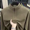 Camiseta de Manga Larga Cálida con Cremallera y Cuello Semi-Alto de Terciopelo Alemán Bicolor Catiónico Cepillado para Otoño e Invierno, Camisa para Capa Interior de Hombre