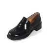 Nueva colección Lancui: Mocasines de tacón alto estilo británico para mujer, colección otoño 2026, zapatos de tacón grueso, zapatos sin cordones de punta redonda, zapatos pequeños de piel