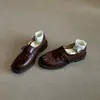 Mocasines de Piel de Vaca 2025 Suela Gruesa Zapatos de Una Sola Capa Primavera y Otoño Zapatos Negros Versátiles Estilo Academia Británica Zapatos Pequeños de Piel para Mujer