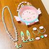 Pulsera infantil de sirena de nueva celebridad en línea, linda concha, clip de oreja sin dolor, anillo de pelo de princesa sirena, traje, caja de regalo