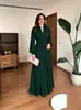 Vestido longo de manga comprida, ajustado, modelador, plissado, estilo francês, transfronteiriço europeu e americano, vestido de noite