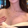 Collar Largo Shijia Gipsófila Perla para Mujer Lujo Ligero Diseño de Nicho Cadena de Clavícula Atmosférica