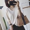 Hilo Hilado en Núcleo Comercio Exterior Primavera y Otoño Suéter de Cuello en V Suave y Ceroso Estilo Coreano Jersey Retro Suelto Color Sólido Manga Larga Suéter para Mujer