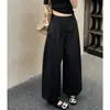 Pantalones de pierna ancha de cintura alta simples estilo coreano finos de principios de otoño, holgados y adelgazantes, pantalones casuales cortos, pantalones rectos versátiles para personas petite