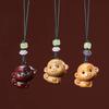 Yiming Xianyuan Sándalo Verde Zodiaco Mono Sándalo Rojo Pato Pollo Llavero Cadena para Teléfono Móvil Colgante para Hombre y Mujer