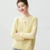 Cárdigan de cachemira para mujer, lleno de textura, estilo old money, cuello redondo, botones, textura afelpada, cálido y suave, tejido ordenado, suéter exterior