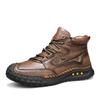 48 Sapatos Casuais de Couro de Cano Alto para Homens, Sapatos de Caminhada Antiderrapantes, Sapatos de Trabalho Costurados à Mão, Sapatos Casuais para Exterior, Botas Martin Masculinas