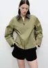 Chaqueta Corta de Trabajo Patchwork Retro Europea y Americana con Cuello de Solapa para Mujer Cuello de Cuero Color Bloque Suelta Casual Versátil para Primavera y Otoño