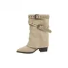 Botas vaqueras occidentales de tacón grueso y pierna ancha para mujer, nuevas botas de moda tendencia para otoño e invierno 2026, botas Martin versátiles