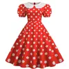 Vestido Peter Pan com manga bufante, corte justo, patchwork de bolinhas, saia ampla, peça única, fonte de fábrica transfronteiriça, pedido mínimo