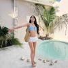 Bikini Sexy y Fresco de Cuadros Azules para Busto Pequeño con Adorno de Encaje y Conjunto de Tres Piezas para Mujer Estilo Resort