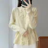 Outono e Inverno Novo Estilo 100% Lã Cardigã Feminino Tricot com Cordão Quente Cor Pura Versátil Top