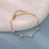 Pulseira de aço inoxidável com design simples, estilo fresh, com florzinha, pérola, titânio e trevo de quatro folhas, pulseira de moda feminina