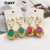 Wt-E805 Estilo Palácio Retrô Pedra de Cristal Rosa Obsidiana e Ouro 18K Banhado Pequeno Pingente Brincos Clássicos Femininos