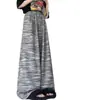 Pantalones de Arroz Glutinoso Rayados Tie-Dye Gris Oscuro para Mujer, Nuevo Estilo Otoño 2025, Anchos, Adelgazantes, Sueltos, Con Caída, Pierna Recta Casual