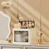 Caixa de Armazenamento com Porta de Empurrar para Cosméticos de Mesa Prateleira de Armazenamento Multicamadas Suprimentos de Papelaria Doméstica Caixa de Armazenamento à Prova de Poeira para Produtos de Skincare
