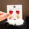 Brincos de Orelha Infantis Vermelhos Ano Novo Estilo Princesa Brincos de Cereja com Strass para Meninas Brincos Sem Furo Brincos Presente para Menina