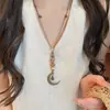Collar colgante de resina hueca color marrón degradado estilo chino, cadena para suéter estilo vintage, accesorio de lujo ligero de alta gama