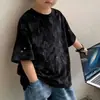 Roupas Infantis Verão Novo Estilo Algodão Puro Tie-Dye Lantejoula Manga Curta Camiseta de Verão para Meninos e Meninas, Tops Bonitos e Versáteis de Manga Meia