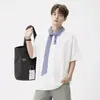 Polo de Manga Corta de Alta Gama para Hombre, Retro Británico Casual de Negocios, Camiseta Polo Fina de Punto de Seda Helada con Cuello