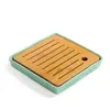 Bandeja de Té Pequeña de Cerámica de Bambú Ceremonia del Té Estilo Japonés Juego de Té Kung Fu Bandeja Redonda Pesada de Bambú Mar de Té Almacenamiento de Agua Mesa de Secado y Remojo