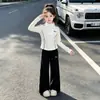 Elegante Conjunto de Dos Piezas para Niñas Pequeñas, Nuevo Estilo Primavera/Otoño, para Niños Medianos y Mayores, Sudadera con Cuello Alto y Pantalones de Pierna Ancha, Conjunto Casual Deportivo