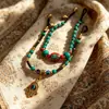 Pulsera Turquesa Estilo Étnico Tibetano Cuentas de Cobre de Nepal Tejida a Mano a Mano Pulsera Artística Vintage Característica de la Nacionalidad Dai