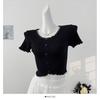 Cárdigan de Punto Fino de Corte Slim de Encaje de Cintura Alta Estilo Francés Suave para Primavera y Verano Camiseta de Manga Corta para Mujer Ins Trendy