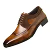 Zapatos Brogue Británicos de Cuero Tallado Transfronterizos, Puntiagudos con Cordones para Hombre, Zapatos de Negocios y Boda, Tallas Grandes Europeas y Americanas, Fábrica de Origen