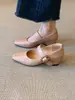 Zapatos Mary Jane de Piel de Oveja para Mujer, Aumentadores de Altura para Interiores Franceses, Planos de Corte Bajo con Hebilla Metálica Individual, Punta Cuadrada Retro, Zapatos Pequeños de Piel