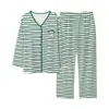 2026 Pijamas Nuevos para Mujer, Estilo Primavera y Otoño, Otoño, Algodón Puro, Manga Larga, Rayas, Sensación de Alta Gama, Tallas Grandes, Ropa de Casa, Conjunto 100% Algodón